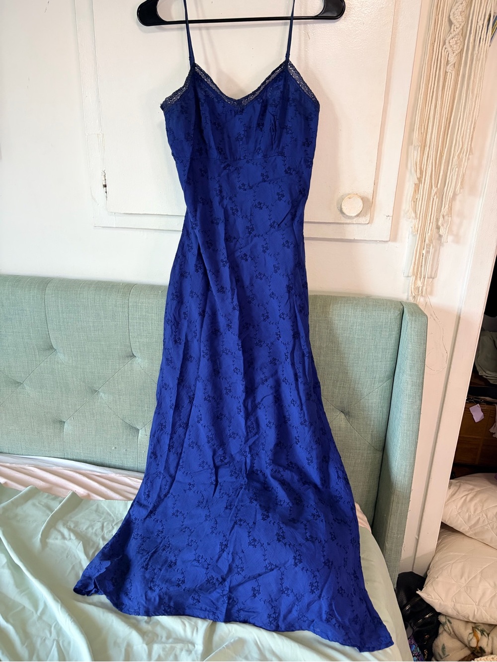 le chateau Royal Blue Lace-Trim Maxi Dress